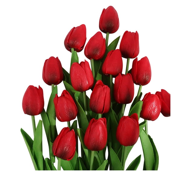 DIY Branches Centerpieces Home Party Office Decorations Artificial Tulips for Outdoors Wedding Spring Bouquet Floral Arrangement Real Touch Pu Faux Flowers Tulip Stems Fake Flowers Red 1 Bundle