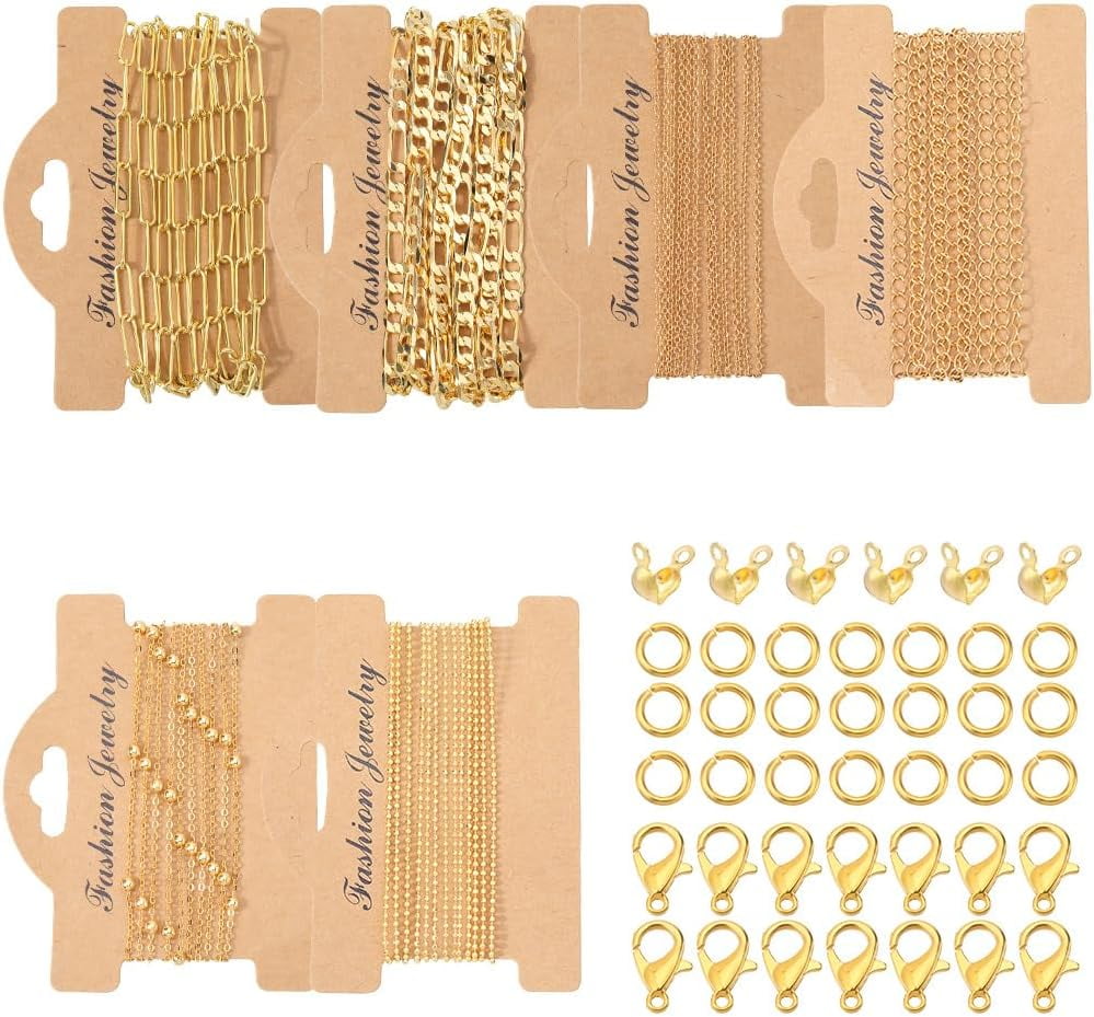 DIY Brass Bracelets & Necklaces Jewelry Making Kits Real 18K golden Plated 2~75x2~96x0.2~1mm Hole: 1~4mm