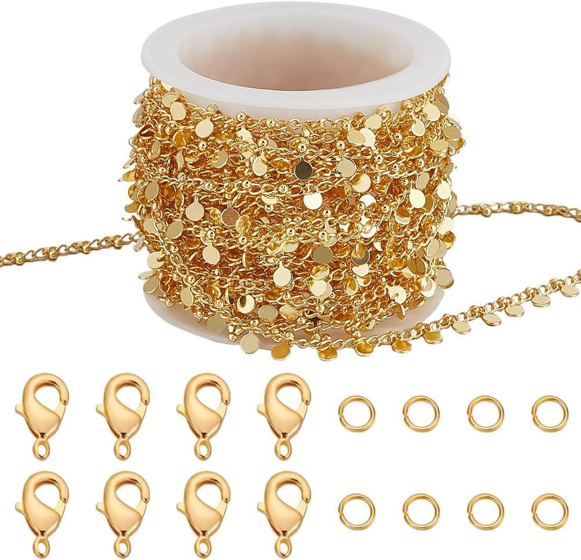 DIY Brass Curb Chains with Flat Round Charms Necklaces/Bracelets Making Kits Real 18K Gold Plated 3x2x1mm