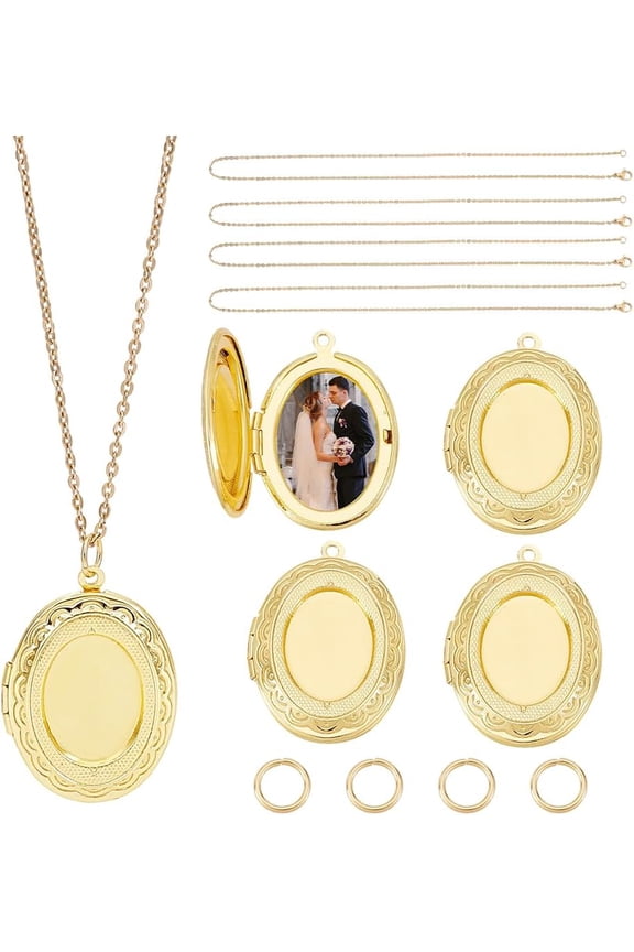DIY Brass Oval Locket Pendant Necklaces Making Kits Real 18K golden Plated 17.72 inch(45cm)