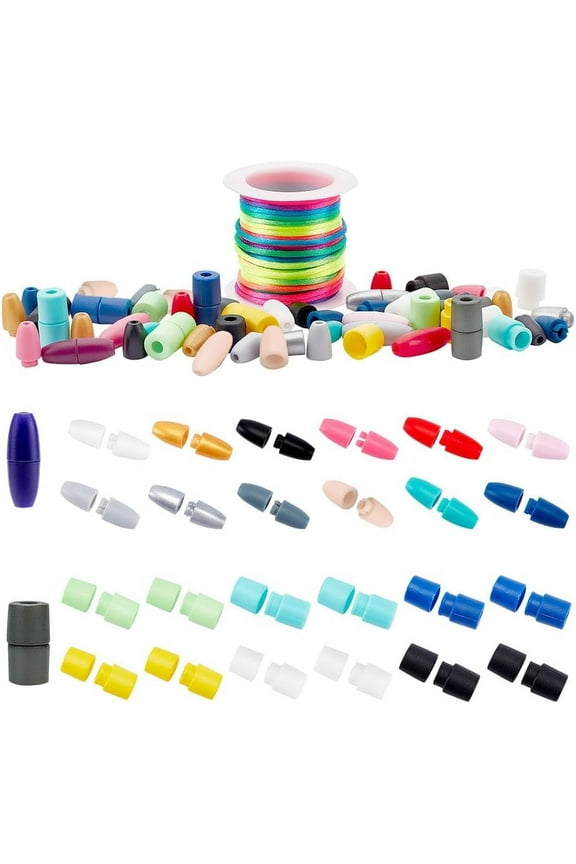 DIY Break Away Safety Clasp Buckle 40 Set 20 Styles Plastic Bead Barrel Connectors with 10 Yards 2mm Colorful Nylon String Cords for Necklace Bracelet Jewelry DIY Craft Making DIY