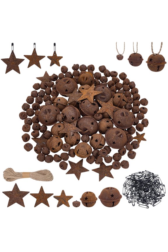 DIY Brooch Making Kits including Iron Pendants Safety Pins Jute Cord Star Bell Mixed Color 20x5x1.5mm 140pcs diy