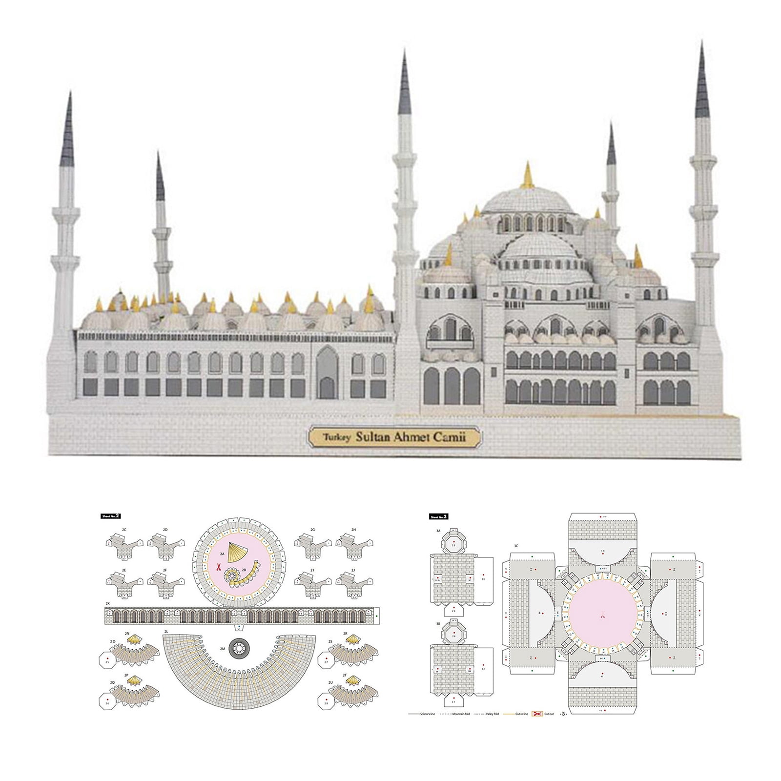 DIY Building Paper Model Kit Blue Mosque Sudan, Accurate Scale Model for Aviation Enthusiasts GUYUTING Spare Part