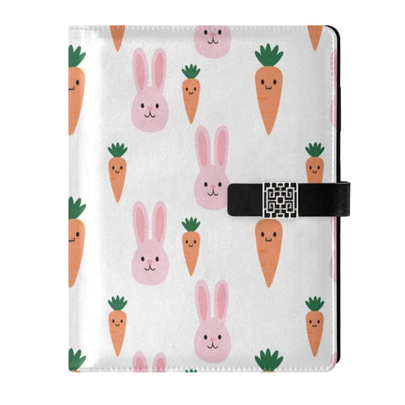 DIY Bunny-carrot Print Printed Microfiber Leather Notebook 9.2x6.7" Refillable Binder Journal with Pen Loop&Pockets 100 Sheets