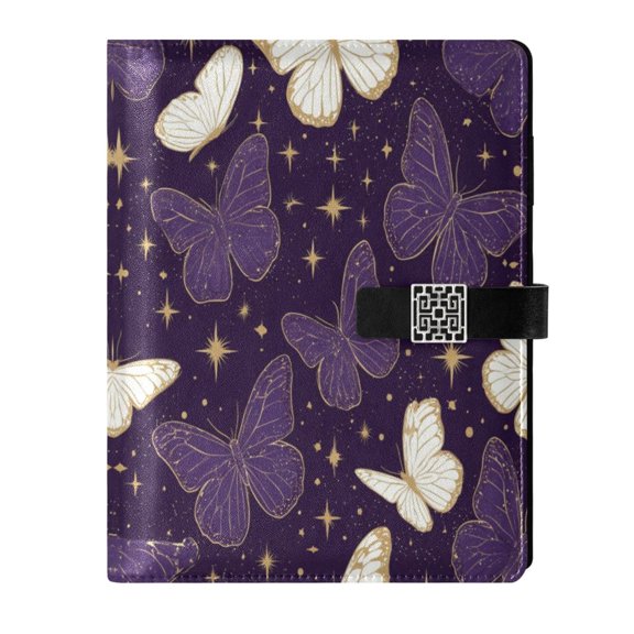 DIY Butterfly Purple Printed Microfiber Leather Notebook 9.2x6.7" Refillable Binder Journal with Pen Loop&Pockets 100 Sheets