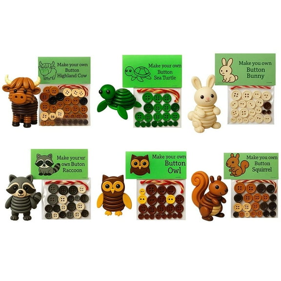 DIY Button Animal Craft Kit, Funny Christmas Button Ornament Decor Kit, Unique Animal Theme Three-Dimensional Hanging Decoration, DIY Animal Buttons Ornament, Gift for Craft Lover (5PCS)