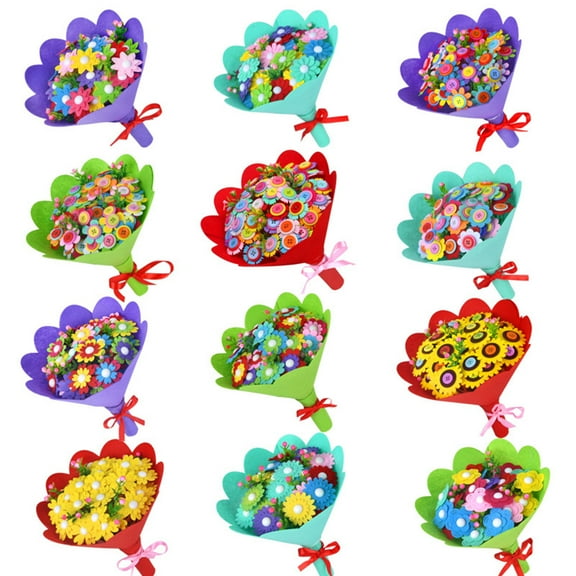 DIY Button Bouquet Crafting Material Flower Making Kits for Toddler Kids 4 5 6 7 All in One Craft Supply Classroom Props