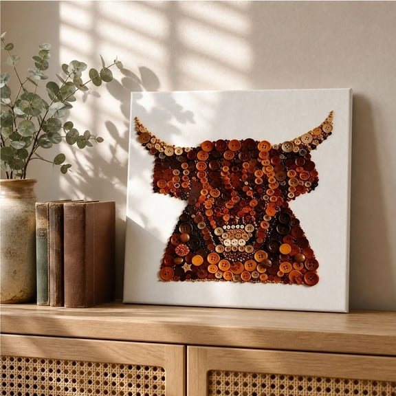 DIY Button Cow Ornament Craft Kit Home Decoration Handmade Art Decor Creative Project Supplies Tabletop Display Farmhouse Style Gift Idea Family Handmade Activity Decorative Piece