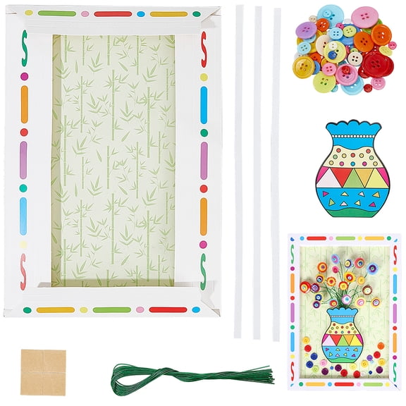 DIY Button Flowers Bouquet Photo Frame Kits with Paper Frame Button Educational Craft Painting Sticky Toys for Kid 347x240mm button: 7.5-25x2-3mm