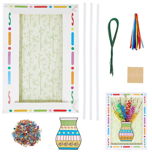 DIY Button Flowers Bouquet Photo Frame Kits with Paper Frame Button Educational Craft Painting Sticky Toys for Mixed Color 347x240mm bead: 4mm