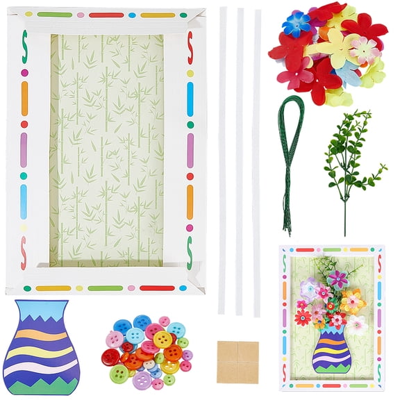 DIY Button Flowers Bouquet Photo Frame Kits with Paper Frame Button Educational Craft Painting Sticky Toys for Mixed Color 347x240mm