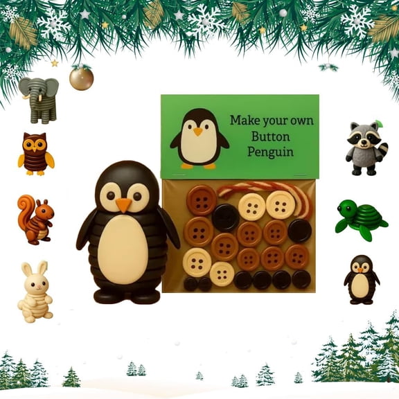 DIY Button Highland Cow Craft Kit, Animal Theme Fun Christmas Button Christmas Tree Ornament Kit with Turtle, Owl, Rabbit, Christmass Tree Hanging Decorations, DIY Ornaments Kits(Penguin)