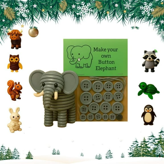 DIY Button Highland Cow Craft Kit, Animal Theme Fun Christmas Button Christmas Tree Ornament Kit with Turtle, Owl, Rabbit, Christmass Tree Hanging Decorations, DIY Ornaments Kits(Elephant)