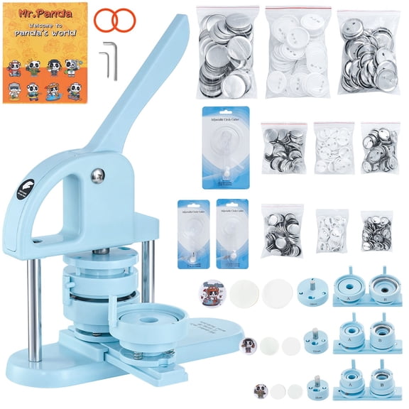 DIY Button Maker Kit with 300 Pieces,Create 1",1.25",2.28"Pin Badges,Arc Handle Press Machine for Crafts and Personalized Gifts,Includes Panda Design Book