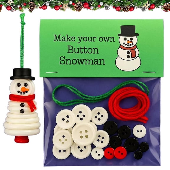 DIY Button Snowman Ornament Kit, Christmas Button Ornament Making Set, Snowmann Hanging Ornament Kit for Indoor and Outdoor Partyand Tree, Gift & Home Decor (Snowman)