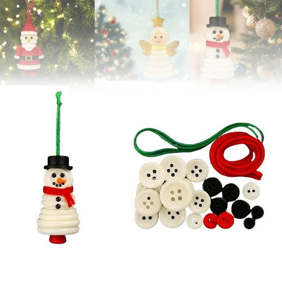 DIY Button Snowman Ornament Kit, Fun Christmas Button Ornament Making Set, Hanging Ornament for Holiday Stocking Filler Gift Decor, Home Window Ornaments, Christmas DIY Ornament Kit
