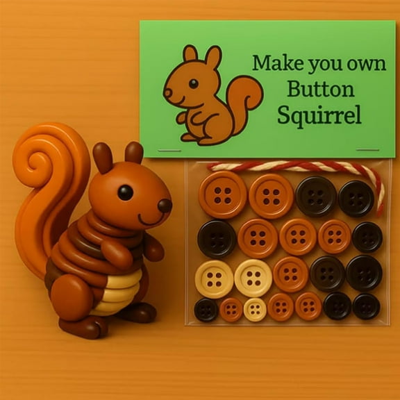 DIY Button Squirrel Craft Kit, Animal Theme Fun Christmas Button Christmas Tree Ornament Kit with Turtle, Owl, Rabbit, Christmass Tree Hanging Decorations, DIY Ornaments Kits, Squirrel