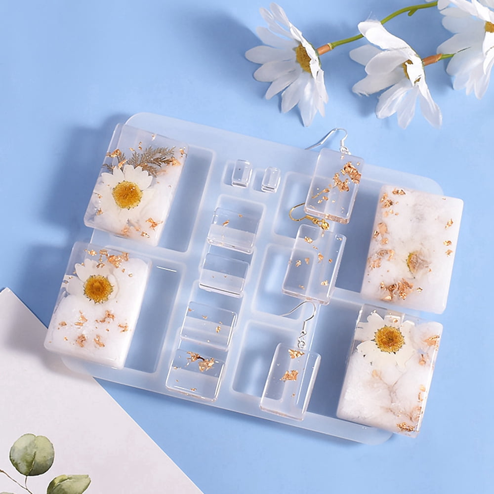 DIY Cabochons Molds Resin Casting Molds for UV Resin Epoxy Resin Jewelry Making Rectangle Pattern 150x125x8mm Inner Diameter: 10~52x7~37mm
