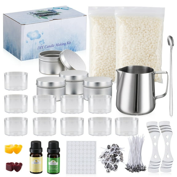 DIY Candle Making Kit | Beeswax Candle Craft Set - Complete Supplies with White Beeswax, Lemon Scent, Jars, Wicks, Holders, Stickers, Spoon, Color Block, Manual | 1200g | Gift Packaging