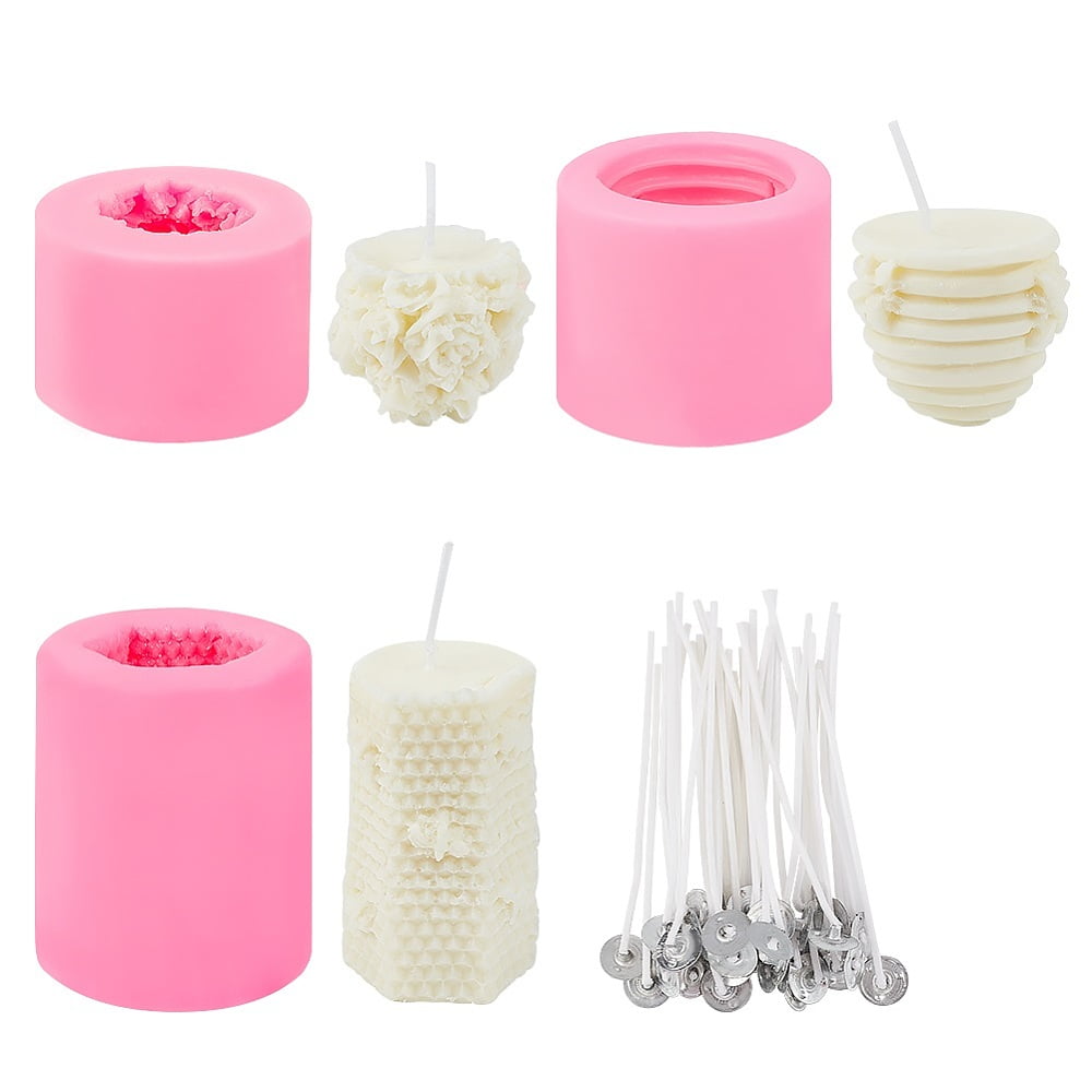 DIY Candle Making Kits with Silicone Molds Paraffin Candle Wicks Hot Pink about 54pcs/set