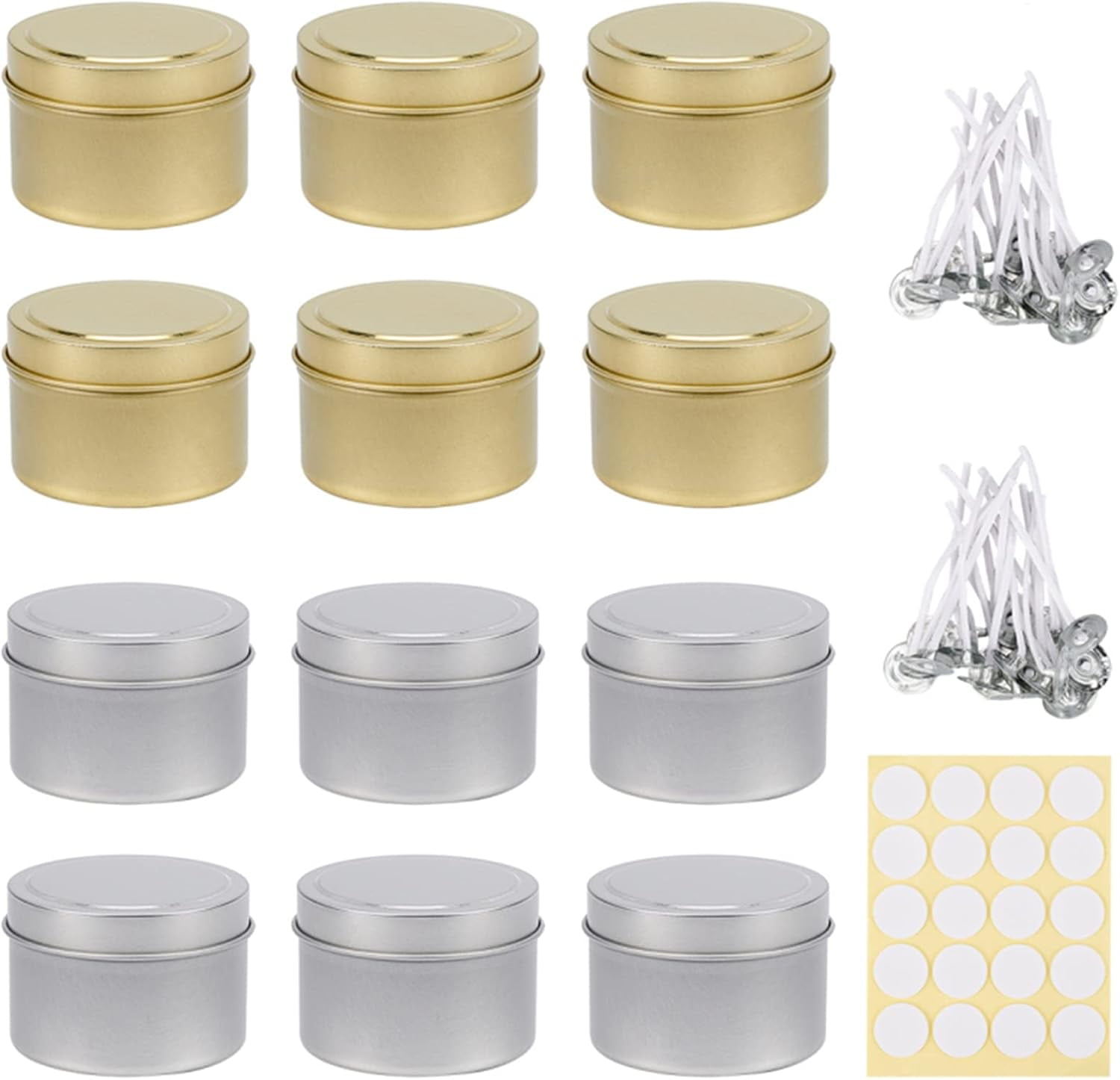 DIY Candle Tin 12 Pieces Round Iron Candle Tins with Candle Wick and Double-Faced Self-Adhesive Paper Stickers for Making Candles DIY Party Favors and More Making DIY