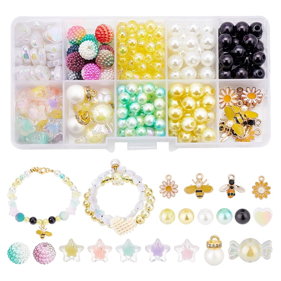 DIY Candy Bracelet with Bee Making Kits for Including Imitation Pearl & Candy & Heart & Star Acrylic & Plastic Beads Mixed Color