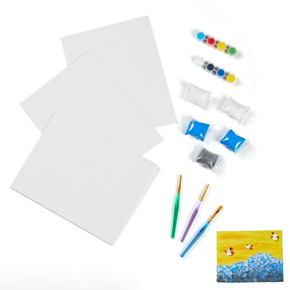 Artkey DIY Canvas Art Kit with Clay and Acrylic Paints - Includes 3 Blank 8x10 inch Canvas Panels, 5 packs of Clay, 8 Acrylic Paint Colors, and 3 Brushes