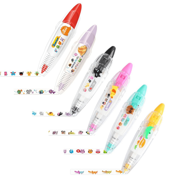 DIY Cartoon Type Decorative Pen, Ally-Pocket Tape Cute Animals Scrapbooking Diary Decoration Pen,A-6PCS
