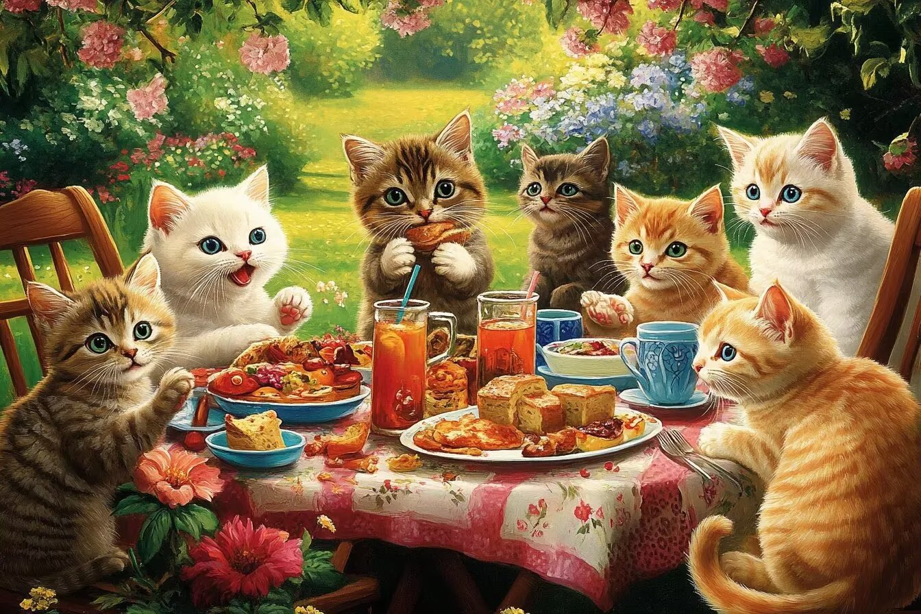 DIY Cat Afternoon Tea Diamond Painting, 18 X 25 Inch Paint by Numbers