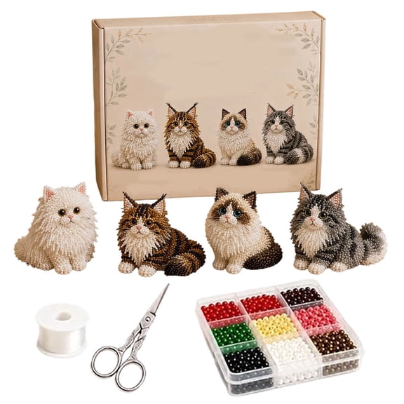 DIY Cat Bead Craft Kit, Jewelry Making & Stringing Toy, Cute ABS Animal Beads for Arts & Crafts Projects, Fine Motor Skills, Hobby Set