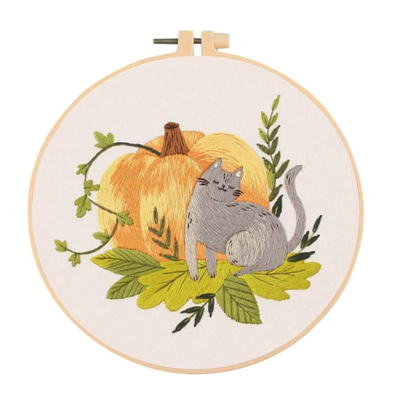 DIY Cat Embroidery Starter Kit with Embroidery Hoops Threads Needles Cross Stitch Kits for Beginners