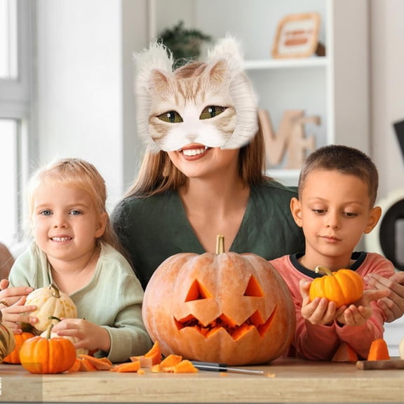 DIY Cat Mask Making Kit, Therian Fox Cat Masks Set with 6Pcs Blank White Masks, Faux Fur, Mesh Eyes, and Felt Fabric, DIY Craft Kit for Halloween, Cosplay