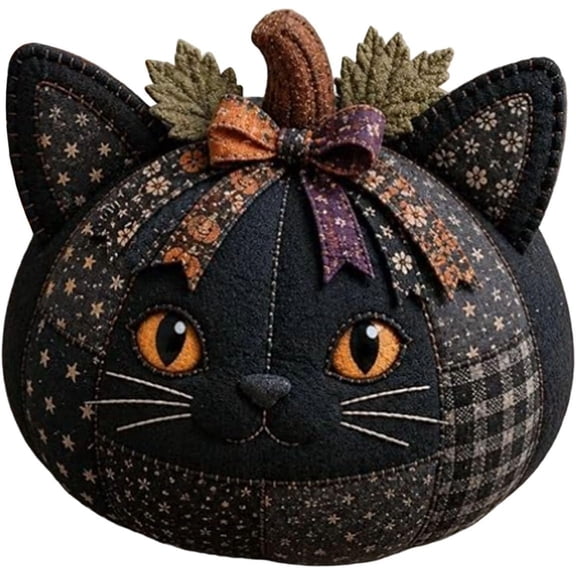 DIY Cat Pumpkin Sewing Kit, 1 Set 5.9 in Animal Patchwork Fall Craft, Halloween Thanksgiving Table Decor,BD