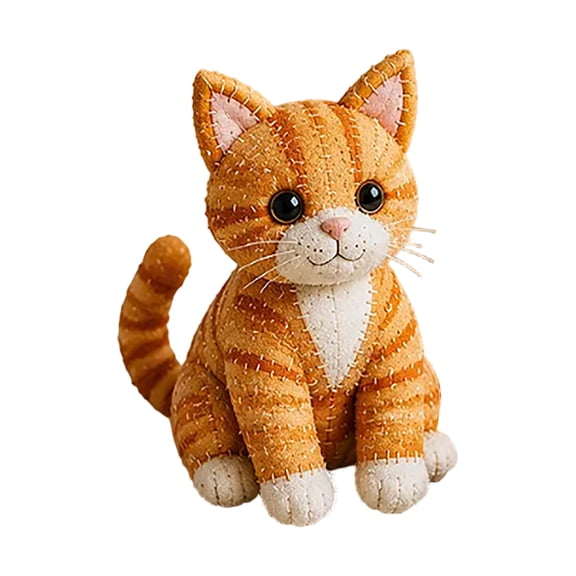 DIY Cat Sewing Kit for Beginners, Patchwork Plush Cat Craft Set with Pre-Cut Fabric, Step Guide, Handmade Gift for Cat Lovers