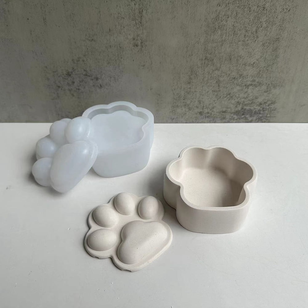 DIY Cat's Paw Print Storage Box Silicone Molds Resin Casting Molds For UV Resin Epoxy Resin Craft Making White 94x86x17mm & 93x88x41mm 2pcs/set