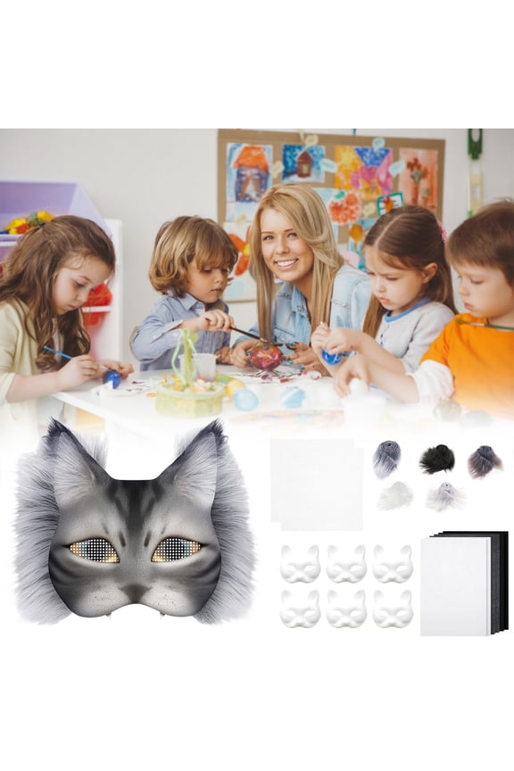 DIY Cats Face Mask Kit, Blank Cats Mask for DIY Craft, Halloween Cosplay Costume Party Decoration, Faux Fabric and Plastic Mesh Accessory