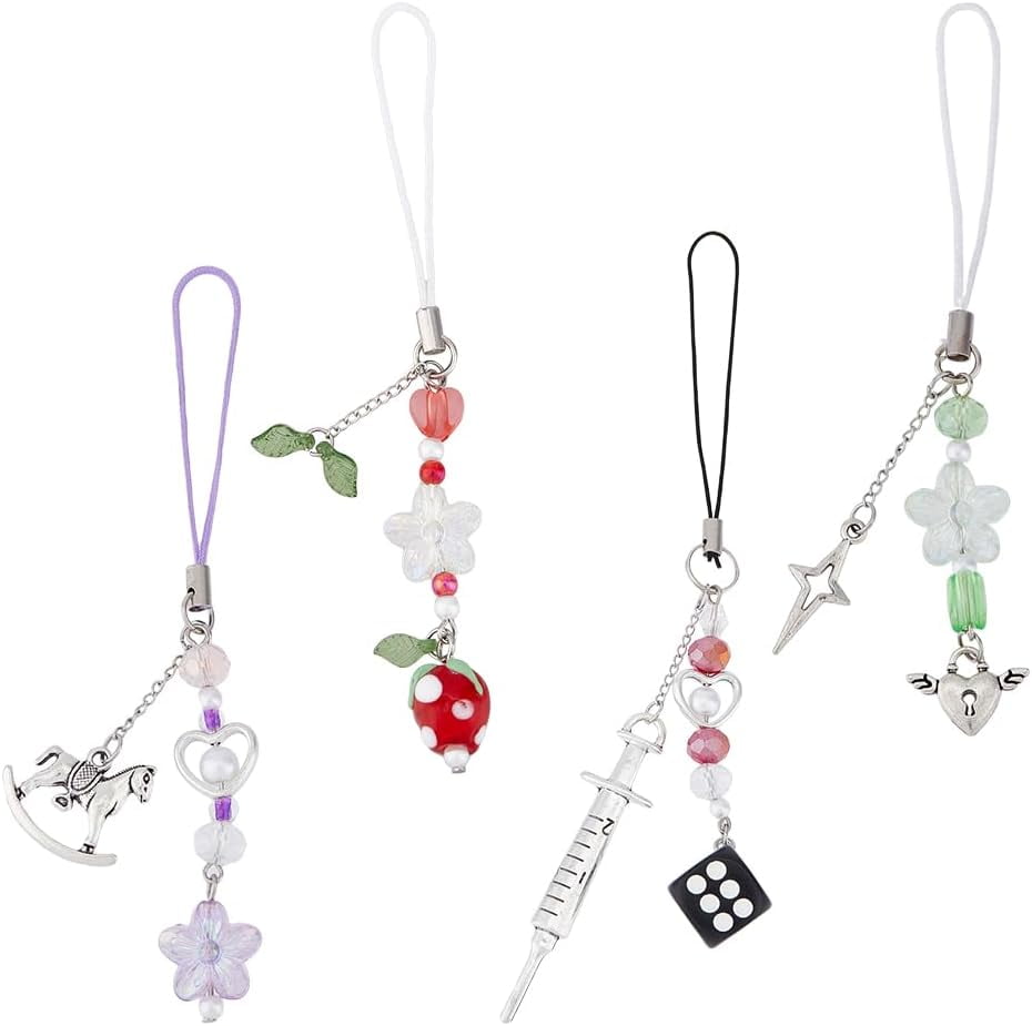 DIY Cell Phone Charms with Alloy Pendants Mobile Straps with Beads Strawberry Horse Heart Flower Ghost Pumpkin Witch Star Fashion Phone Lanyard Strap Phone Chain Strap DIY