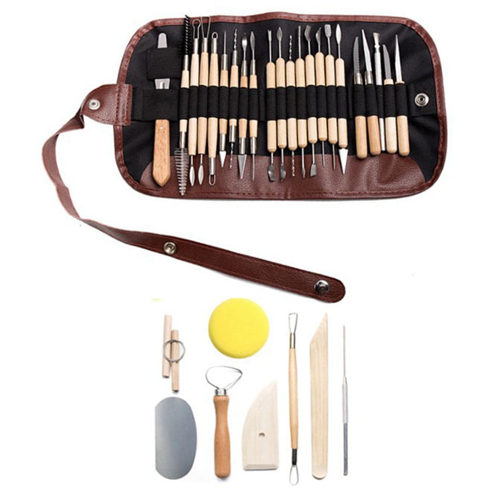 DIY Ceramic Carving Set Kit 30Pcs Double Ended Wooden Handle Sculpting Tools for Pottery Clay