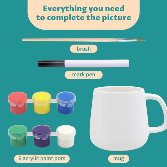 DIY Ceramic Mug Painting Kit with Mugs, Paints & Supplies for Adults & Kids