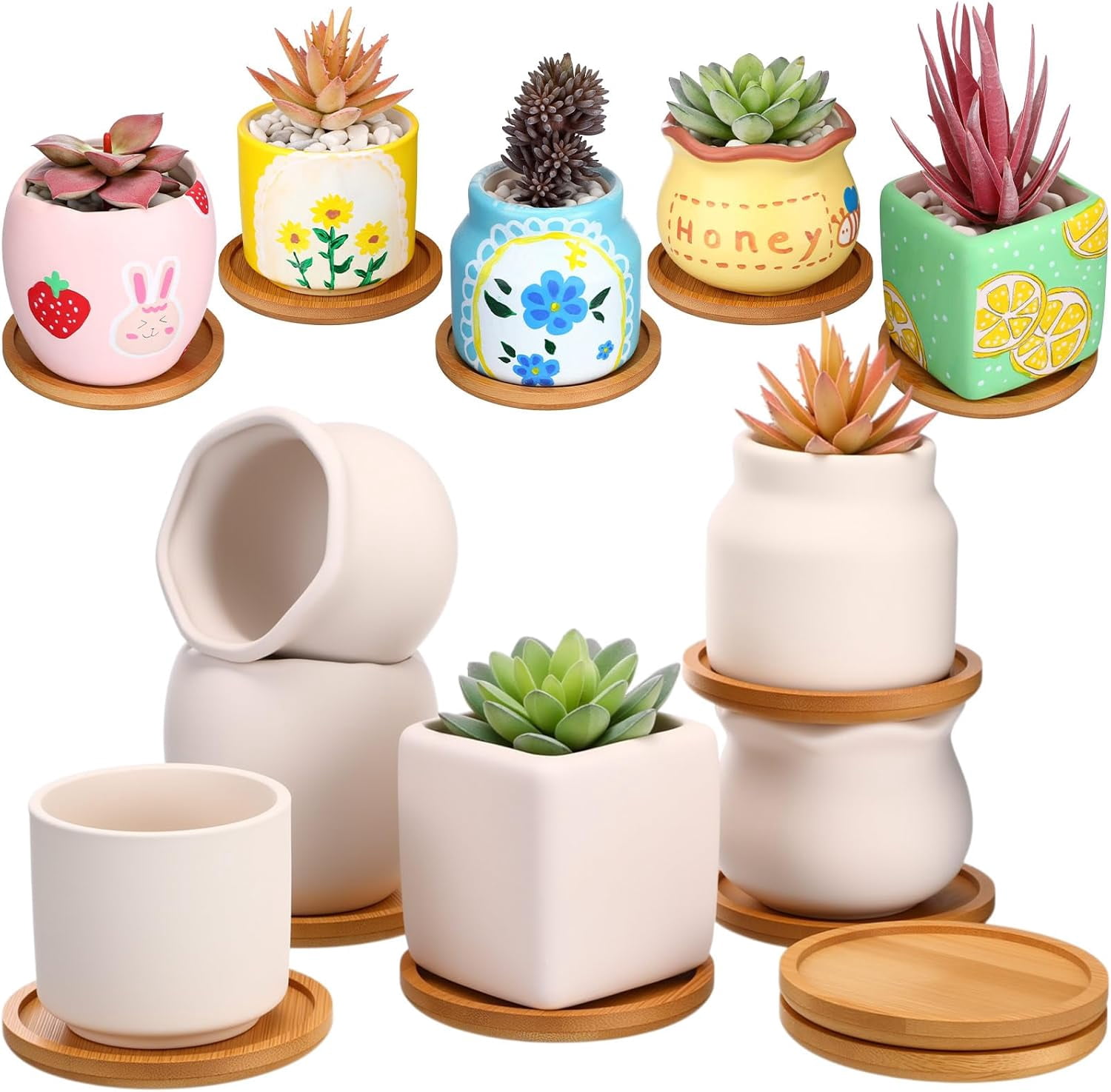DIY Ceramic Succulent Planter Pots to Paint, Unpainted Flowerpot Craft Kit for Gardening and Pottery Painting, 12 Sets 3 Inch Paint Your Own Planters