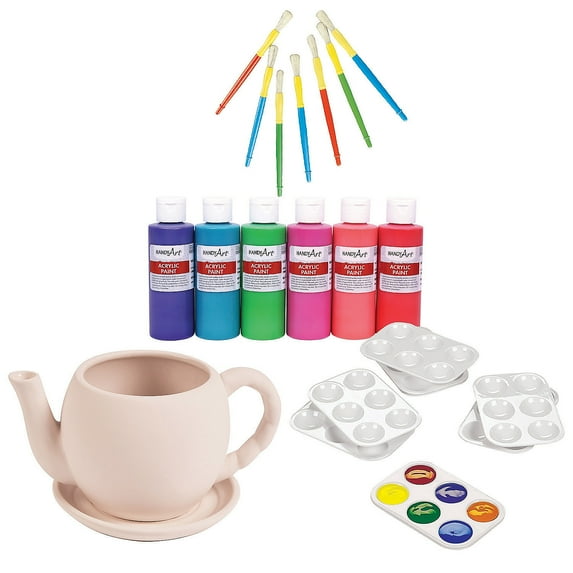 DIY Ceramic Teapot Flower Planter Decorating Kit, Craft Kits, Birthday, Party Favors, 42 Pieces