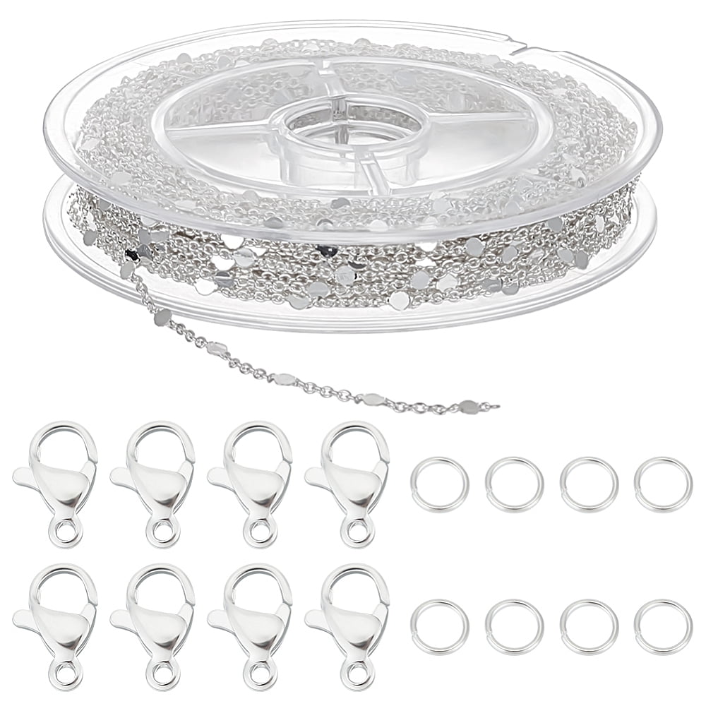 DIY Chain Bracelet Necklace Making Kit Including Brass Flat Round Link Chains 304 Stainless Steel Clasps & Jump Rings Silver Chain: 10M/set DIY