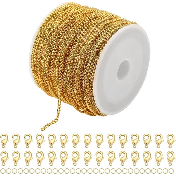 DIY Chain Bracelet Necklace Making Kit Including Iron Curb Chains & Jump Rings Alloy Clasps Golden Chain: 20M/set