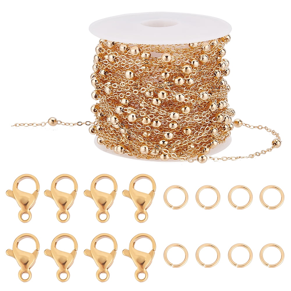 DIY Chain Bracelet Necklace Making Kits Including Brass Satellite Chain & Jump Rings 304 Stainless Steel Clasps Real 18K Gold Plated