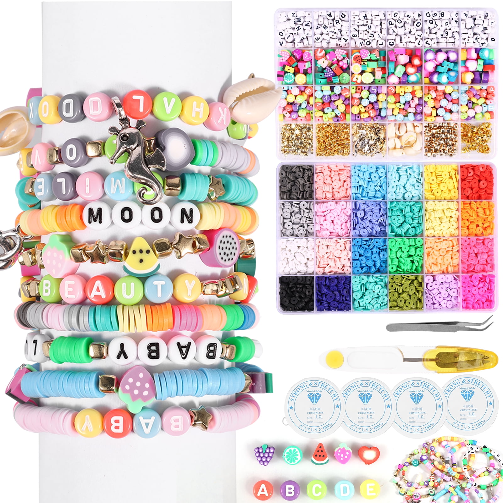 DIY Charm Bracelet,7403Pcs Clay Bead Bracelet Kit,24 Colors Bracelet