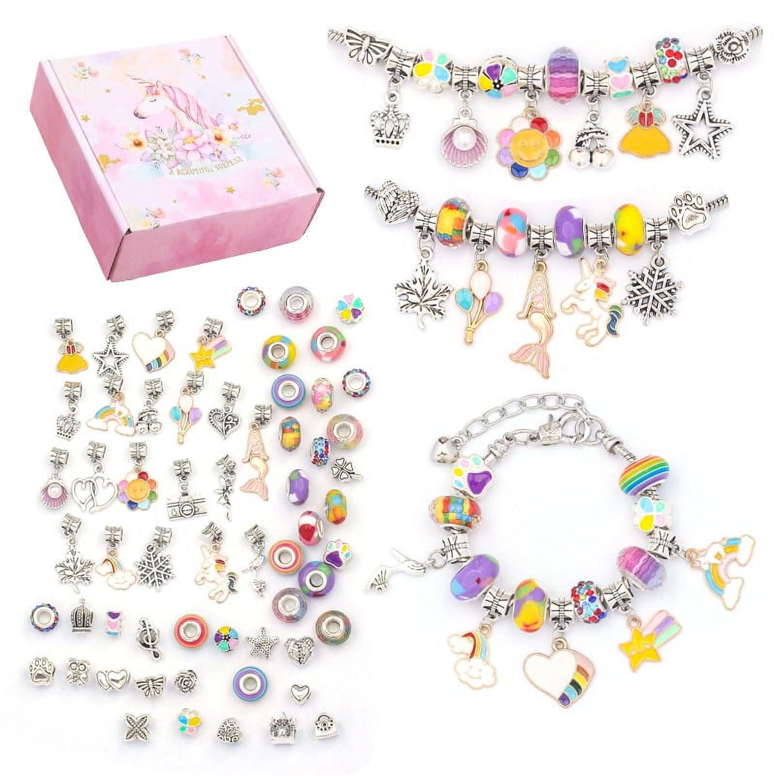 DIY Charm Bracelets for Girls, Girls Jewelry Link Chain Bracelet Necklace  Keychain Hair TiesRemovable Charms for Kids Teen Girls Women（Color） 