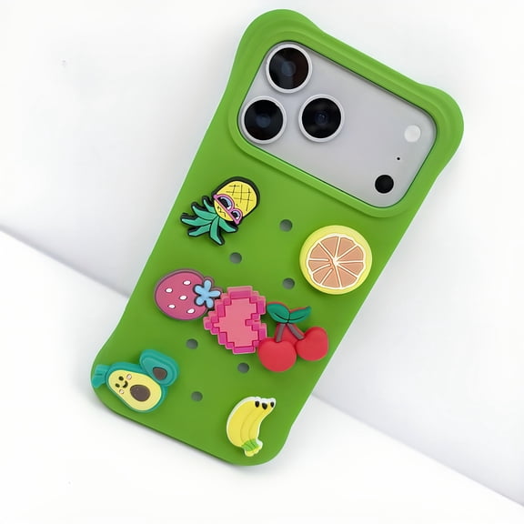 DIY Charm Phone Case with Cute Decorations & Gift Box for iPhone 17 Pro Max, Customizable Silicone Protective Cover, Birthday Gift for Girls Teens（Green）