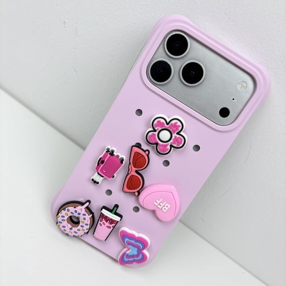 DIY Charm Phone Case with Cute Decorations & Gift Box for iPhone 17 Pro Max, Customizable Silicone Protective Cover, Birthday Gift for Girls Teens（Pink）