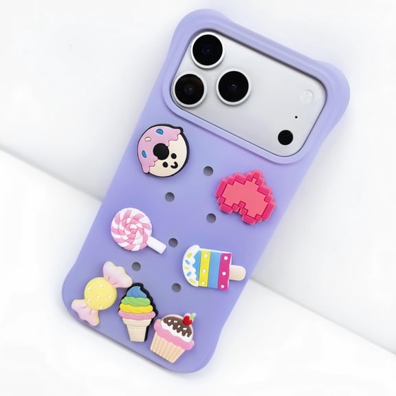 DIY Charm Phone Case with Cute Decorations & Gift Box for iPhone 17 Pro Max, Customizable Silicone Protective Cover, Birthday Gift for Girls Teens（Purple）