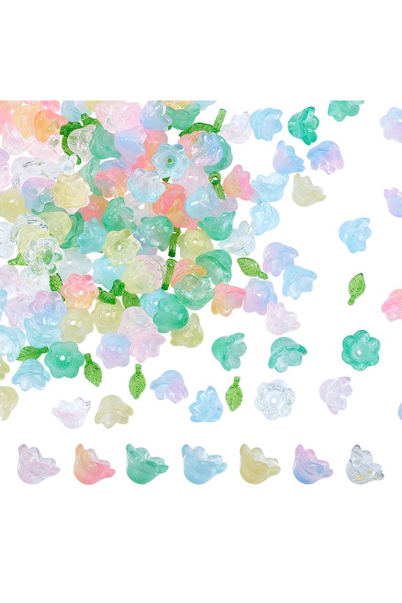 DIY Charms Finding Kit Including Acrylic Leaf Charms Lily Flower Glass Beads Mixed Color 240Pcs/box